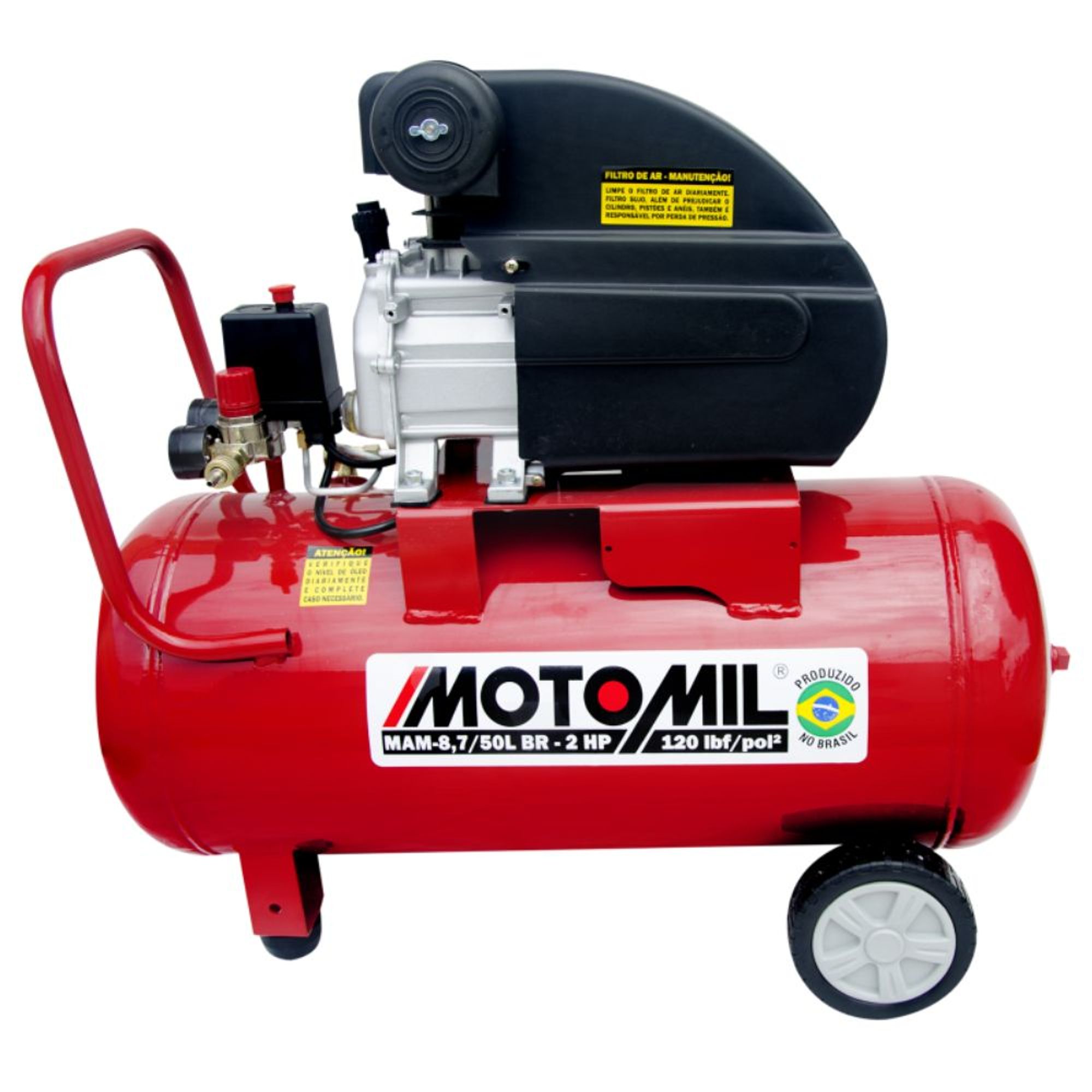 Motocompressor de Ar 50L 8,7 pés 120Lbs 2HP MAM 220V Motomil