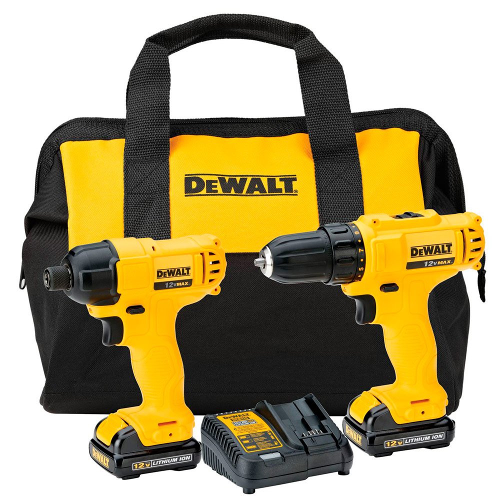 Combo 12V Parafusadeira e Furadeira 3/8Pol DCD700 + Parafusadeira de Impacto 1/4Pol DCF805 Com 2 Baterias 1,3Ah Carregador Bivolt e Bolsa DEWALT-DCK199C2