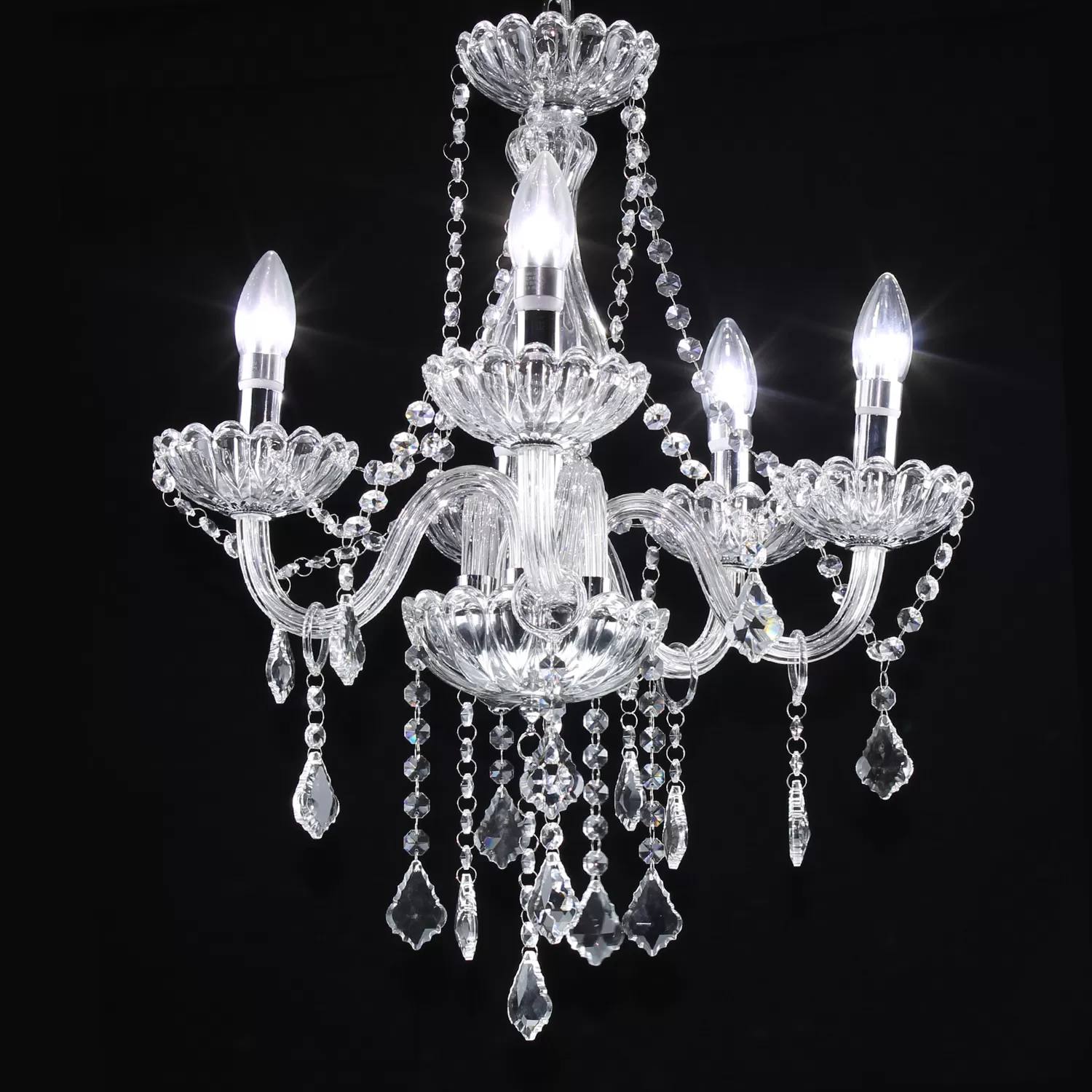 Lustre Candelabro 5 Braços em Cristal K9 Legítimo 50cm Diâmetro Maria Thereza 60hz Embutir – Bivolt